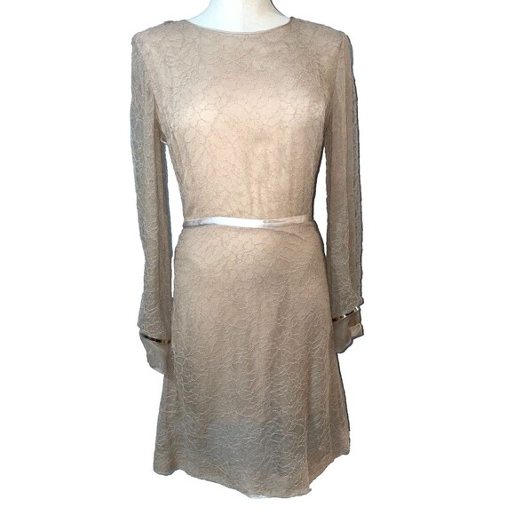 Chloe Women’s Nude Lace Dress size 40 made in France Bracelet Embellished Sleeve